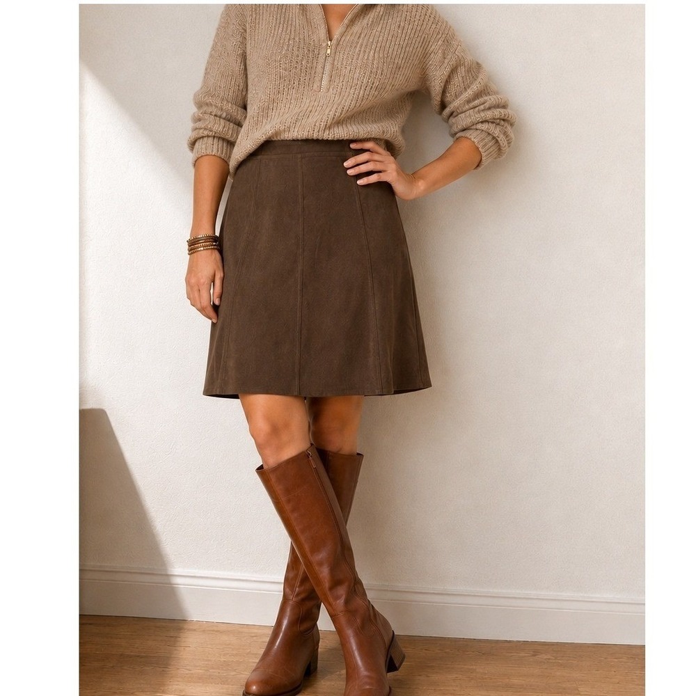 Orvis Country Suede Flip Skirt Size 20 Bark Brown Faux Suede A-Line Stretch